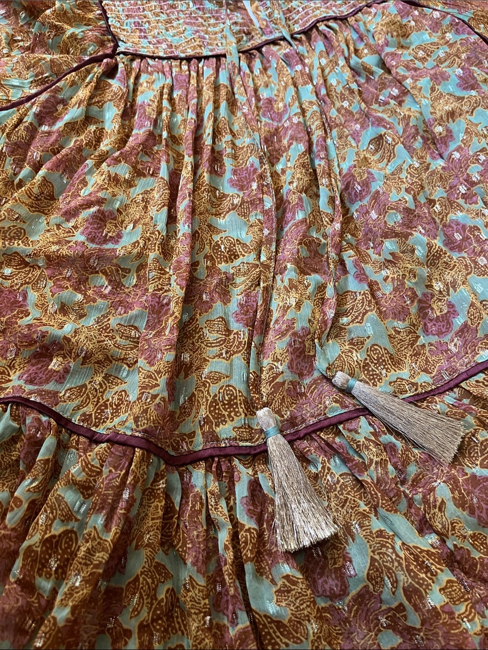 Free People NWT Free Swinging Burnt Orange Floral Tiered Mini Dress M - Picture 13 of 13
